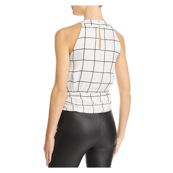 NWT MILLY Womens White Tie Check Sleeveless Jewel Neck Top 8 - Picture 2 of 3